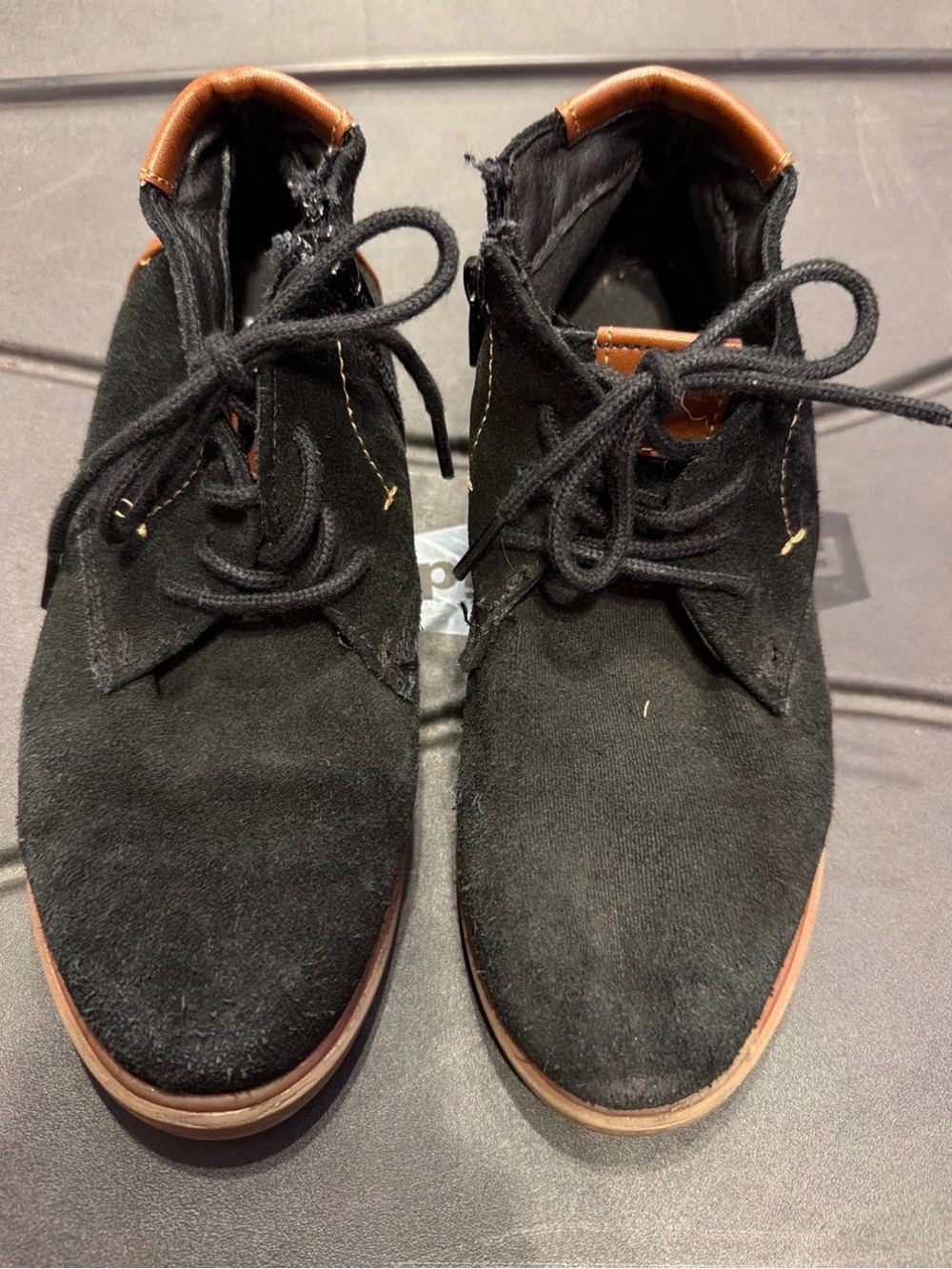 Steve Madden Kids Black Suede Lace-Up Dress Shoes with Brown Trim